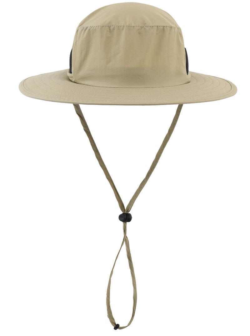 LLmoway Boys Girls Sun Hat UPF50+ Outdoor Adjustable Wide Brim Quick Dry Beach Hat with Cord Khaki - Image 2